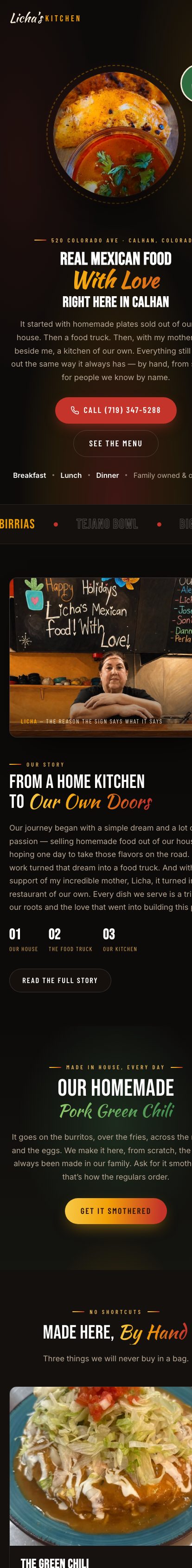 Licha's Kitchen on a phone